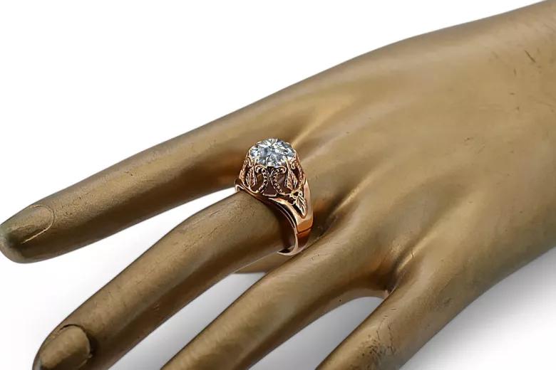 Kubické zirkonie. Originální vinobraní 14K produkt s růžovým zlatým kroužkem vinobraní VRC080R